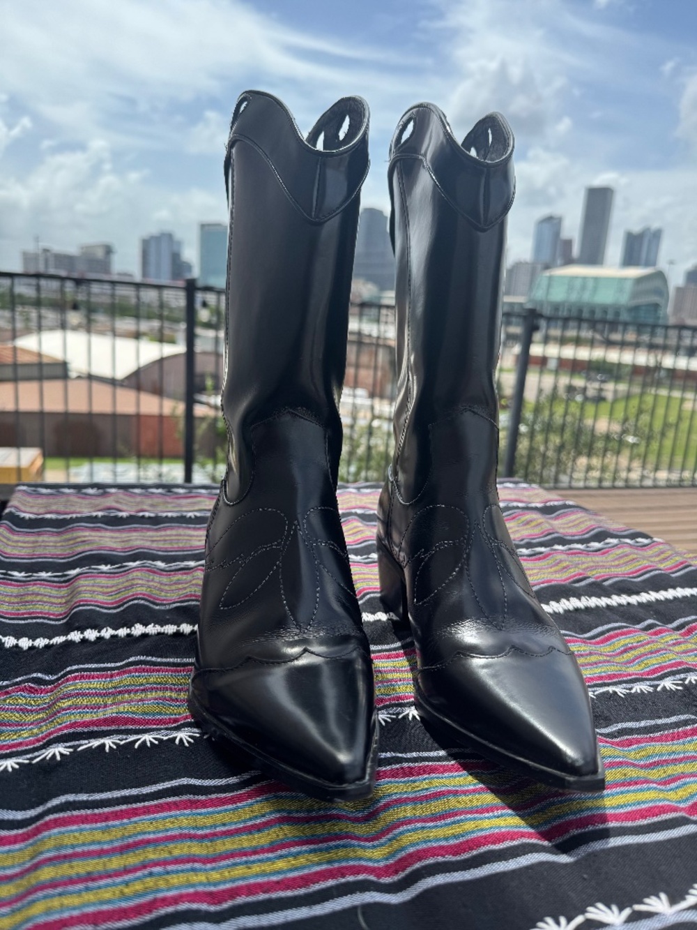 JAGGAR the label - black glazed leather avant-garde western boots - size 38